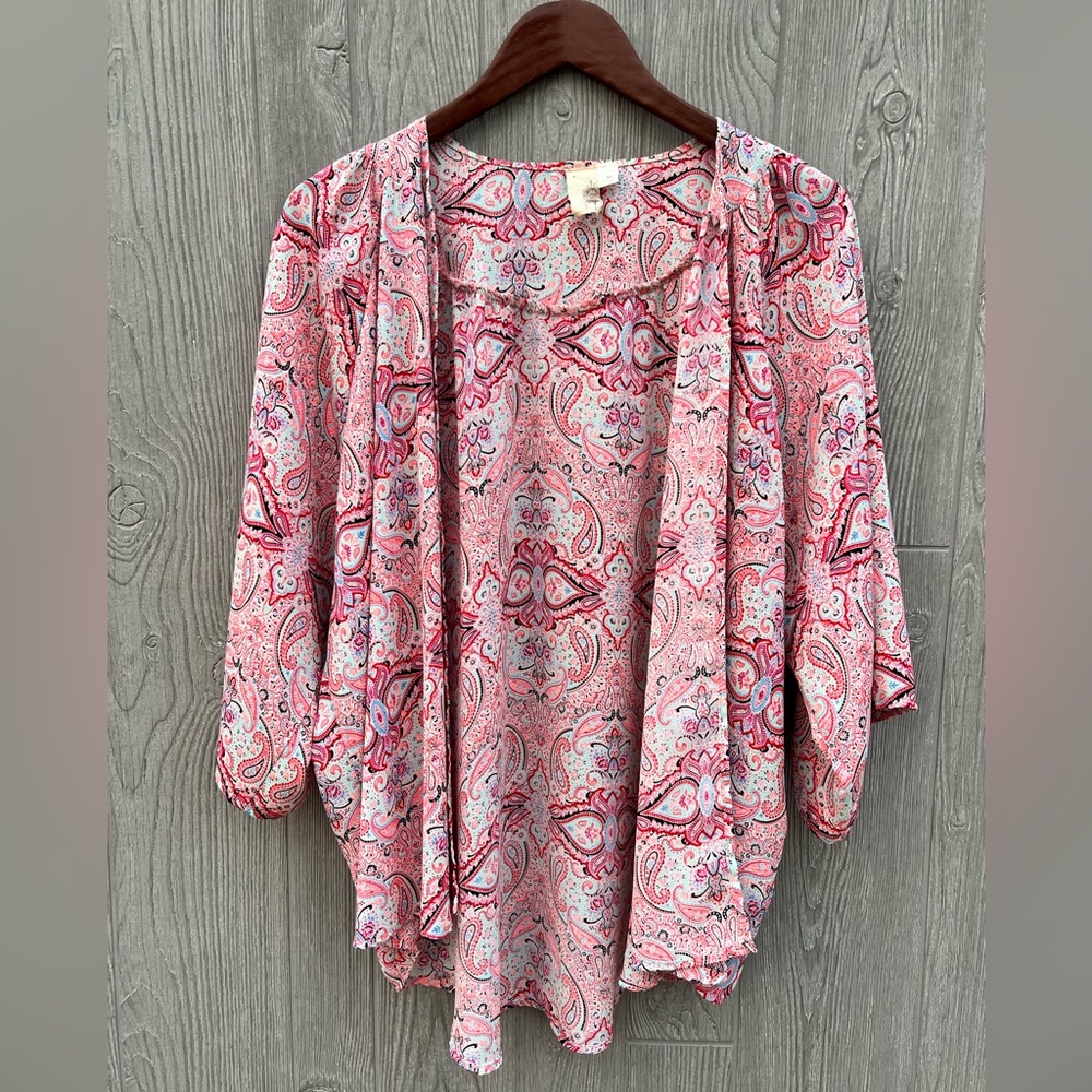 Francesca’s Paisley Kimono Boho Sheer Coverup Beach Festival Layering Top Medium